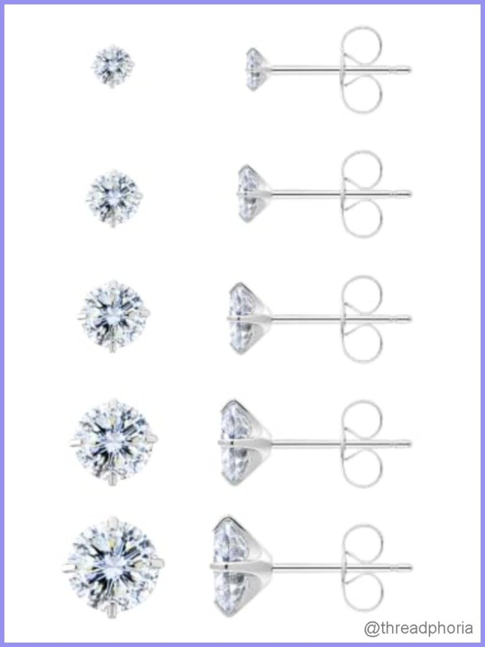CZ Stud Earrings Set 5 Pairs 316L Surgical Steel 14K Gold Plated